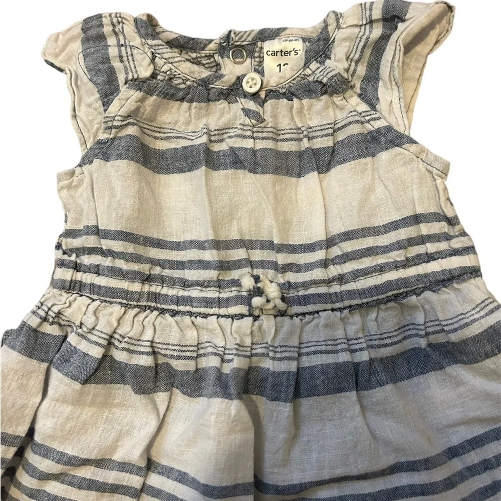 Carters cream and navy linen striped dress size 12 months
